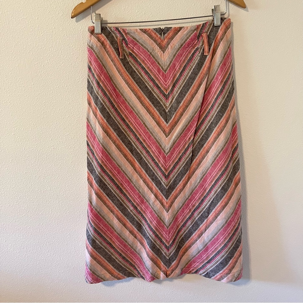 Vintage Christopher & Banks Linen High Rise Chevron Midi A-Line Skirt Pink-8 - Picture 2 of 9